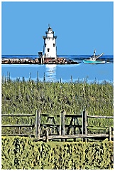 Saybrook Breakwater Light Guiding Lobsterboat Home- Digital Imag